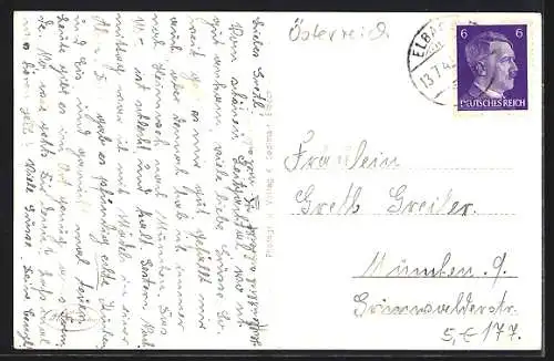 AK Elbach im Leitzachtal, Winterliche Ortsansicht gegen die Berge