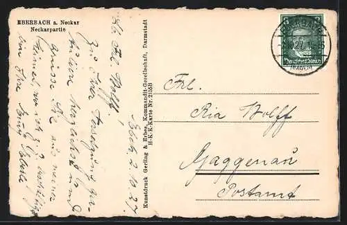Künstler-AK Eberbach a. N., Häuserzeile am Neckarufer
