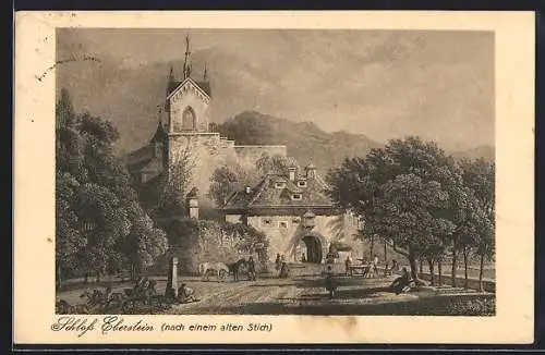 Künstler-AK Eberstein / Gernsbach, Belebte Partie vor dem Schloss