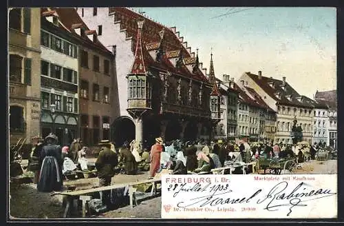 AK Freiburg / Breisgau, Marktplatz mit Kaufhaus