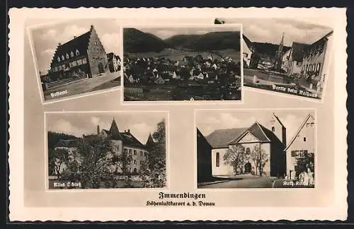 AK Immendingen a. d. Donau, Postamt, Rathaus, Altes Schloss, Kath. Kirche