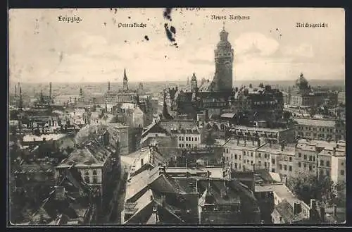 AK Leipzig, Peterskirche, neues Rathaus und Reichsgericht