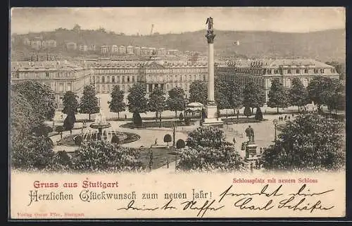 AK Stuttgart, Schlossplatz mit neuem Schloss