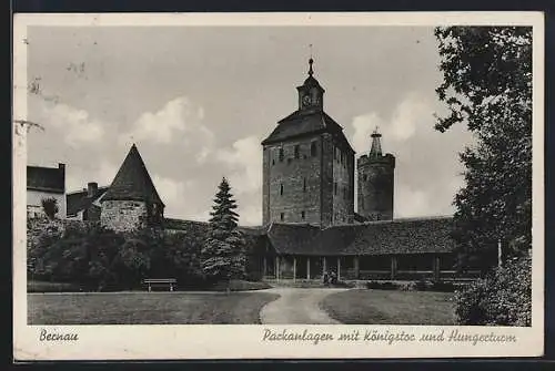 AK Bernau / Mark, Parkanlagen mit Königstor und Hungerturm