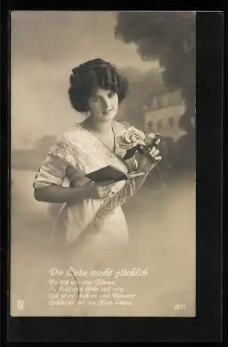 Foto-AK GL Co Nr. 3571: Junge Frau mit einem Buch und einer Rose