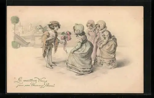 Künstler-AK M. Munk Nr. 292: Knabe macht einem Mädchen den Hof