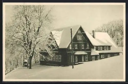 AK Bad Reinerz /Schles., Gasthof Baude Stille Liebe E. Ardelt im Winter