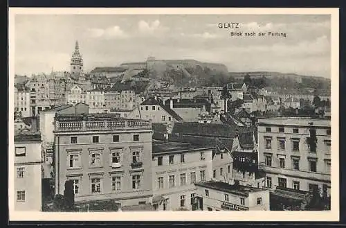 AK Glatz, Teilansicht mit Festung aus der Vogelschau