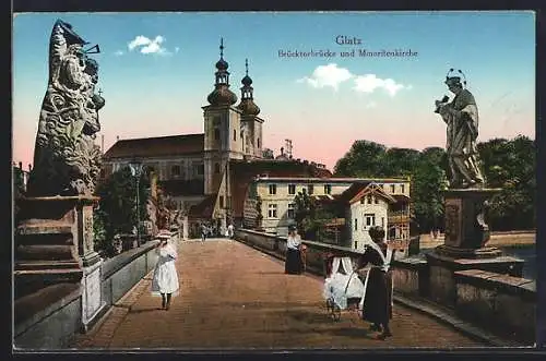 AK Glatz, Brücktorbrücke und Minoritenkirche