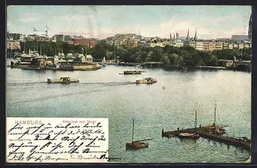 AK Hamburg-St.Georg, Blick zum Ort mit Gasthaus Alsterlust, Boote