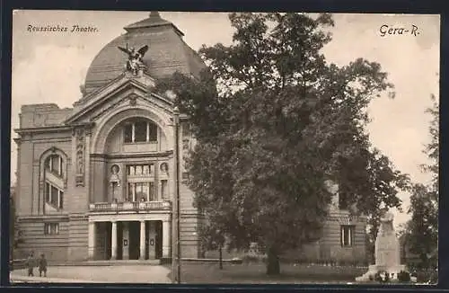 AK Gera, reussisches Theater und Kriegerdenkmal