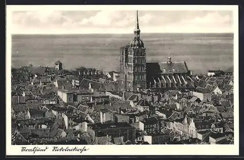 AK Stralsund, Teilansicht mit Nikolaikirche aus der Vogelschau