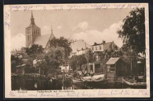 AK Rostock, Fischerbruch mit Nicolaikirche