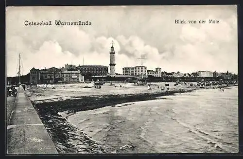 AK Warnemünde, Blick von der Mole zum Leuchtturm