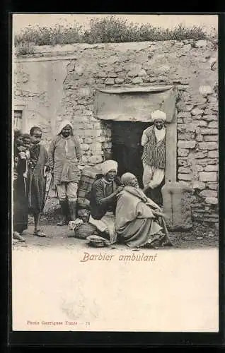 AK Barbier ambulant, ein fahrender arabischer Barbier bei der Arbeit