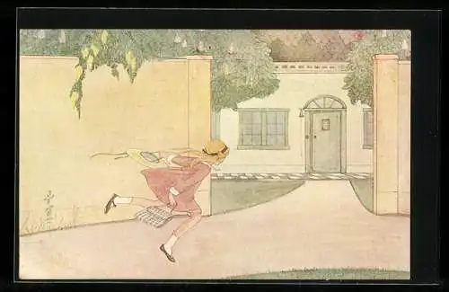 Künstler-AK Rie Cramer: Mädchen rennt nach Hause