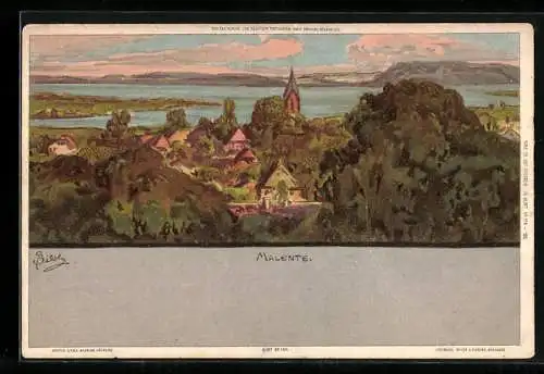 Künstler-AK C.Biese: Malente, Panorama im Abendrot