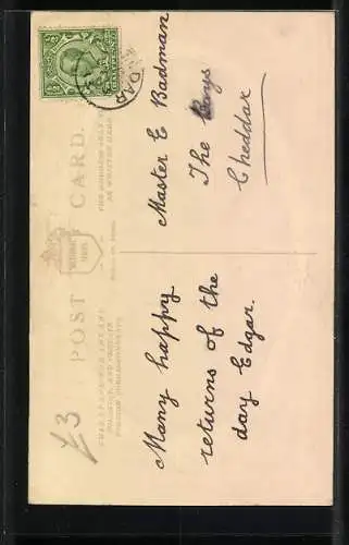 Künstler-AK sign. Sid. R. Chilvers: Birthday Greetings, Frauenkopf in Passepartout