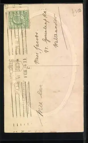 Künstler-AK sign. Sid. R. Chilvers: Birthday Greetings, Frauenkopf in Passepartout