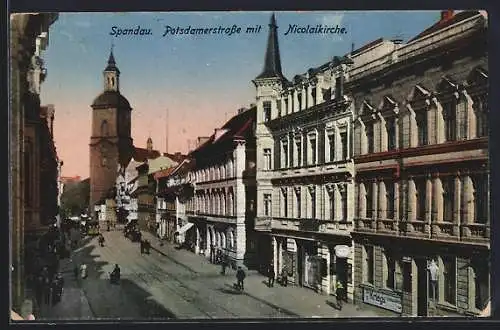 AK Berlin-Spandau, Potsdamerstrasse mit Nicolaikirche