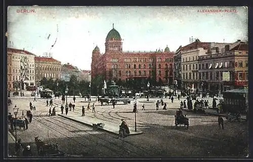 AK Berlin, Alexanderplatz mit Passanten und Strassenbahn