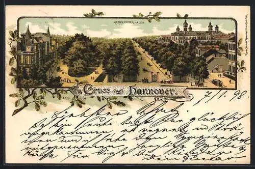 Lithographie Hannover, Blick über die Herrnhäuser-Allee