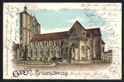 Lithographie Braunschweig, Blick zum Dom