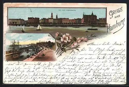 Lithographie Hamburg-Neustadt, Der Alte Jungfernstieg, St. Pauli