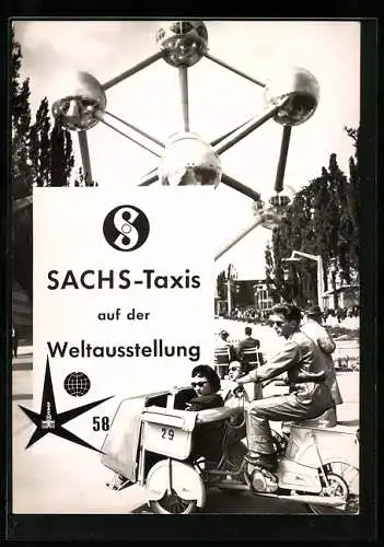 AK Brüssel, Sachs-Taxis auf der Weltausstellung 1958