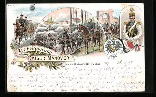 Lithographie Kaisermanöver der Bayern und Preussen 1897, Kaiser Wilhelm II.