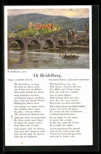 Künstler-AK Heinrich Hoffmann: Heidelberg, Stadtpartie und Liedtext Alt Heidelberg von Viktor v. Scheffel