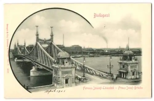 Relief-AK Budapest, Blick auf die Franz Josef-Brücke