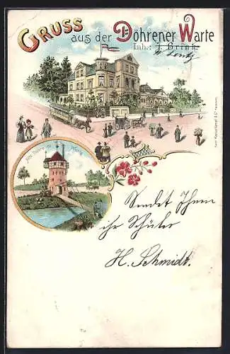 Lithographie Hannover, Gasthaus Döhrener Warte v. J. Brink, die alte Döhrener Warte