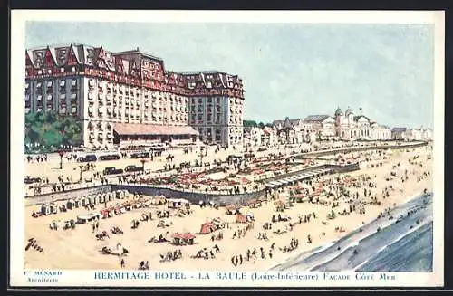 AK La Baule, Hermitage Hotel, Facade Côté Mer et Plage Animée