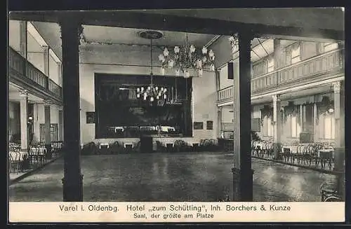 AK Varel / Oldenburg, Hotel zum Schütting, Saal, Innenansicht