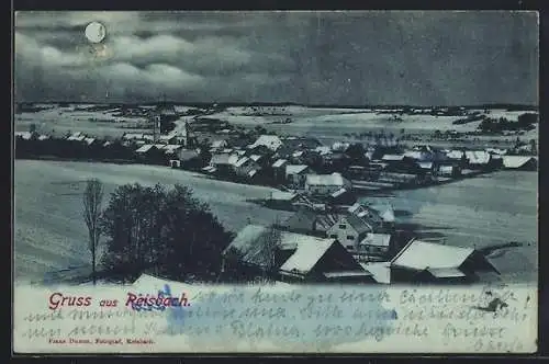 Mondschein-AK Reisbach / Niederbayern, Teilansicht im Winter