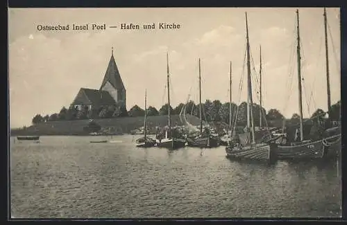 AK Insel Poel, Hafen und Kirche, Segelboote