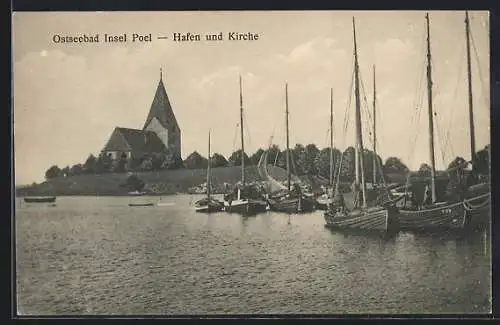 AK Insel Poel, Hafen und Kirche, Segelboote