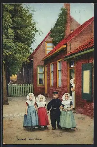 AK Photochromie NR 3076: Zeeland, Walcherer, Kinder in Trachten