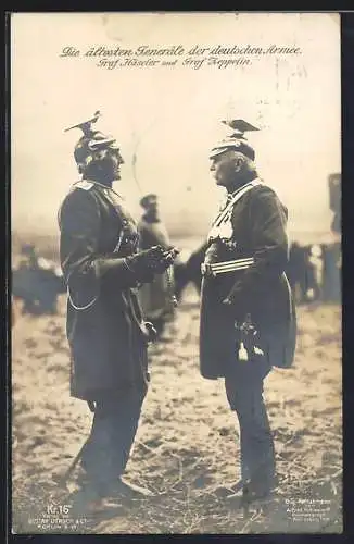 AK Graf Haeseler und Graf Zeppelin mit Ulanen-Tschako, Die ältesten Generäle der deutschen Armee