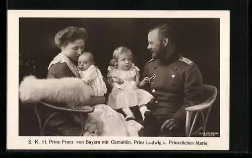 AK S.K.H. Prinz Franz von Bayern mit Gemahlin Prinz Ludwig & Prinzesschen Marie