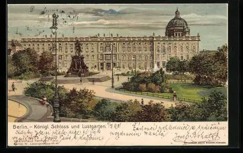 Künstler-AK Berlin, Das Kgl. Schloss mit dem Lustgarten