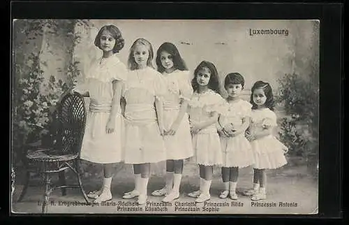 AK Prinzessinnen Maria Adelheid, Charlotte, Hilda, Antona, Elisabeth & Sophie von Luxemburg