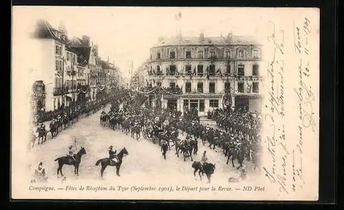 AK Compiegne, Fête de Rèception du Tzar 1901 le Depart pour la Revue