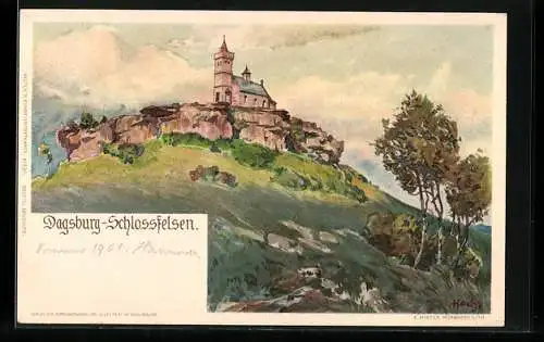 Künstler-AK F. Hoch: Dagsburg, Schlossfelsen von unten gesehen