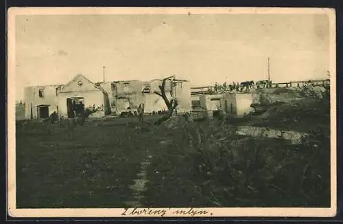 AK Plotycza an der Strypa, Zerstörte Mühle 1915