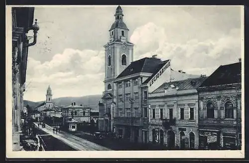 AK Beregsas, Häuserfassaden mit Strassenansicht