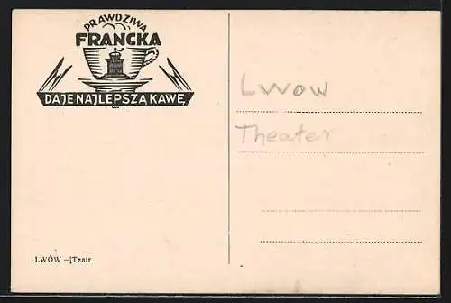 Künstler-AK Lemberg-Lwow, Teatr, Stadttheater, Pferdekutsche