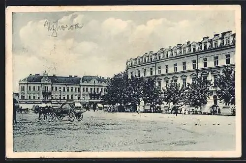 AK Uzhorod, Masarykplatz, Häuserfassaden