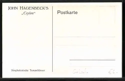 AK Ceylon, John Hagenbeck`s Zirkus, Singhalesische Tempeltänzer